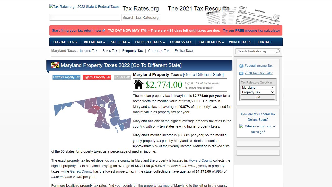Maryland Property Taxes By County - 2022 - Tax-Rates.org