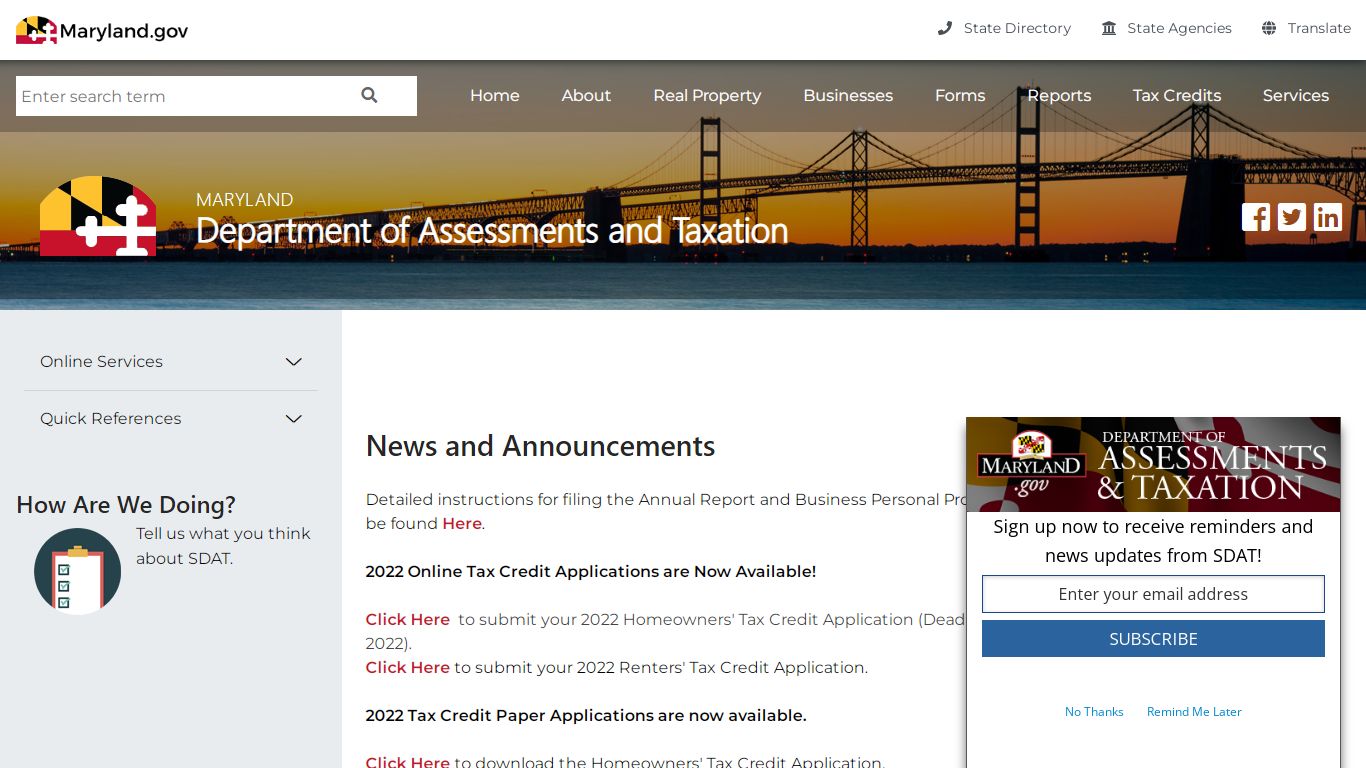 News and Announcements - Maryland Department of Assessments and Taxation