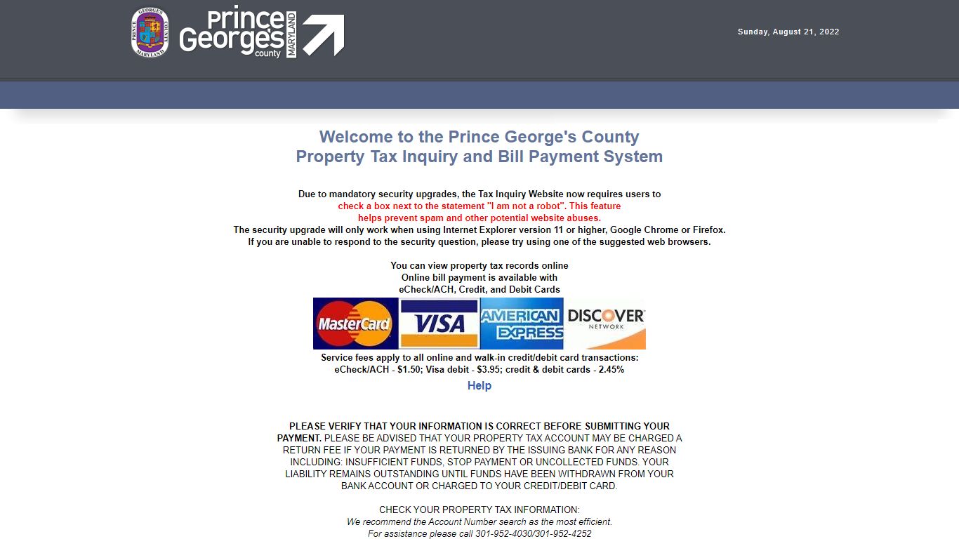 Prince George's County, MD - Office of Finance : Property Tax Inquiry